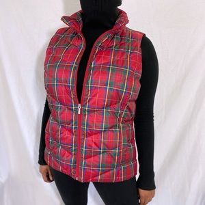 NWT Lands end red plaid puffy vest sz 14-16